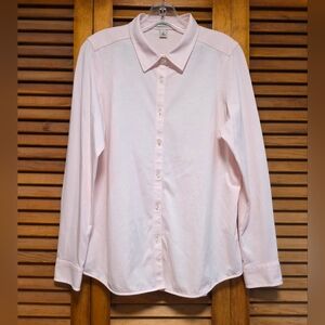 LL Bean Shrink Free Pink Cotton Button Down Shirt Women’s Size L Long Sleeves